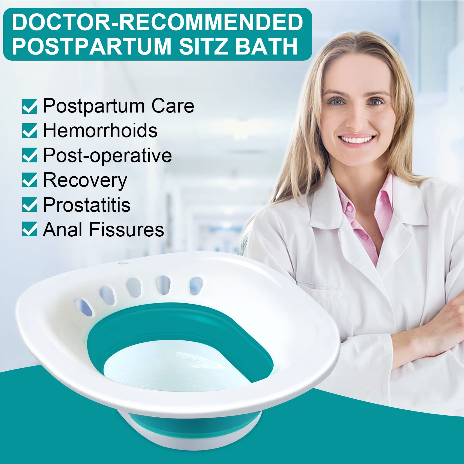 Sitz Bath for Toilet - Yoni Steam Seat, Sitz Bath for Hemorrhoids, Foldable Sitz Bath for Postpartum Care, Designed for Perineum Soaking, Hemorrhoid, and Anal Inflammation Treatment