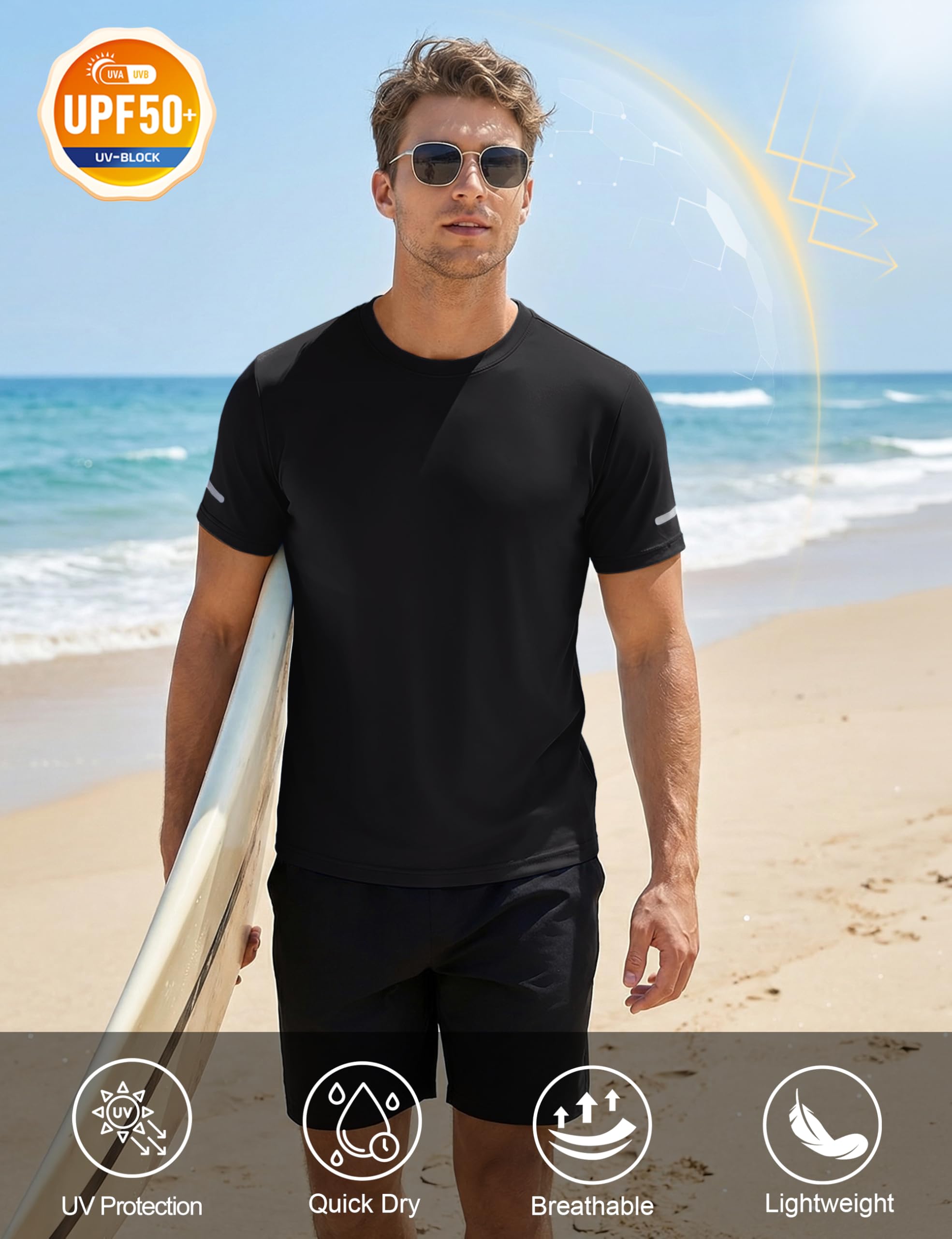 MAGCOMSEN Sportshirt Tshirt Herren UV-Schutz Shirt Kurzarm Funktionsshirt Lauf Gym Outdoorshirt Sommershirt Schwarz XXL 3