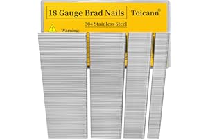 Toicann 18 Gauge Brad Nails 304 Stainless Steel Universal 18 GA Nail Gun Nails Assorted and Small Finishing Nails for Pneumatic, Electric Brad Nailer (5/8“+1”+1-1/2“+2” inch (1200 pcs))