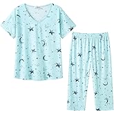 Ayaritu Women's Cotton Sleepwear Tops with Capri Pants Casual and Fun Prints Pajama Set