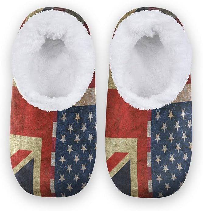 NOVTO Vintage American Flag UK House Slippers AntiSlip