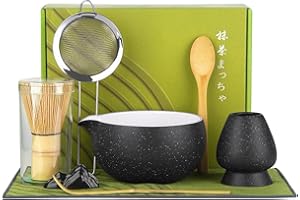 ChefBee 8PCS Matcha Whisk Set - Ceramic Matcha Tea Bowl Kit Set Includes Bowl, Whisk and Chasen Holder, Sifter, Bamboo Spoon & Scoop, Scoop Rest, Tea Towel, Christmas Macha Gift for Beginners Lovers