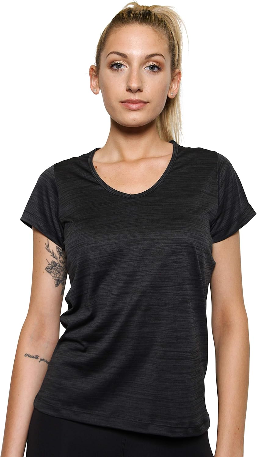 5-Pack Women's Short Sleeve V-Neck Activewear T-Shirt Dry-Fit Moisture Wicking Perfomance Yoga Top: Clothing