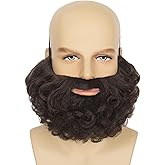 Yan Dream Short Full Beard for Men Classic Halloween Costume Facial Hair Synthetic Curly Red Fake Beard and Mustache