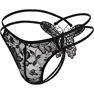 HAVBX Mens Sexy Butterfly Thong Underwear, Sissy Lace Floral Design, T-back Lace Panties For Men