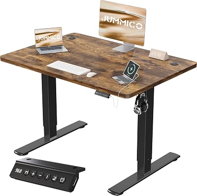 Escritorio Elevable Eléctrico con Cargador USB, Escritorio Regulable en Altura Ergonomica Escritorio de pie Ajustable Smart Panel con Funciones de Memoria, Standing Desk 100 x 60 cm, Marron