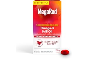 MegaRed Antarctic Krill Oil 750mg, Omega 3 Fatty Acid Supplement, Ultra Concentrate EPA & DHA Softgels, Antioxidant Astaxanthin, Heart Health Supplement with No Fish Oil Aftertaste, 80ct