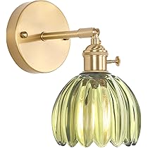Rnidaipi Vintage Wall Sconces Set Of 2 – Green Tulip Glass Lampshade, 180° Adjustable Brass Hardwired Light Fixture With Switch For Bedroom, Bedside, Doorway