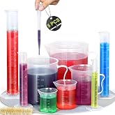 moveland Upgraded Plastic Graduated Cylinders and Beakers, 10-1000ml 15PCS | 4 cylinders (10/25/50/100ml), 5 beakers (50/100/250/500/1000ml), 5 pipettes, 1 test tube brush, clear, food-grade, non-toxic