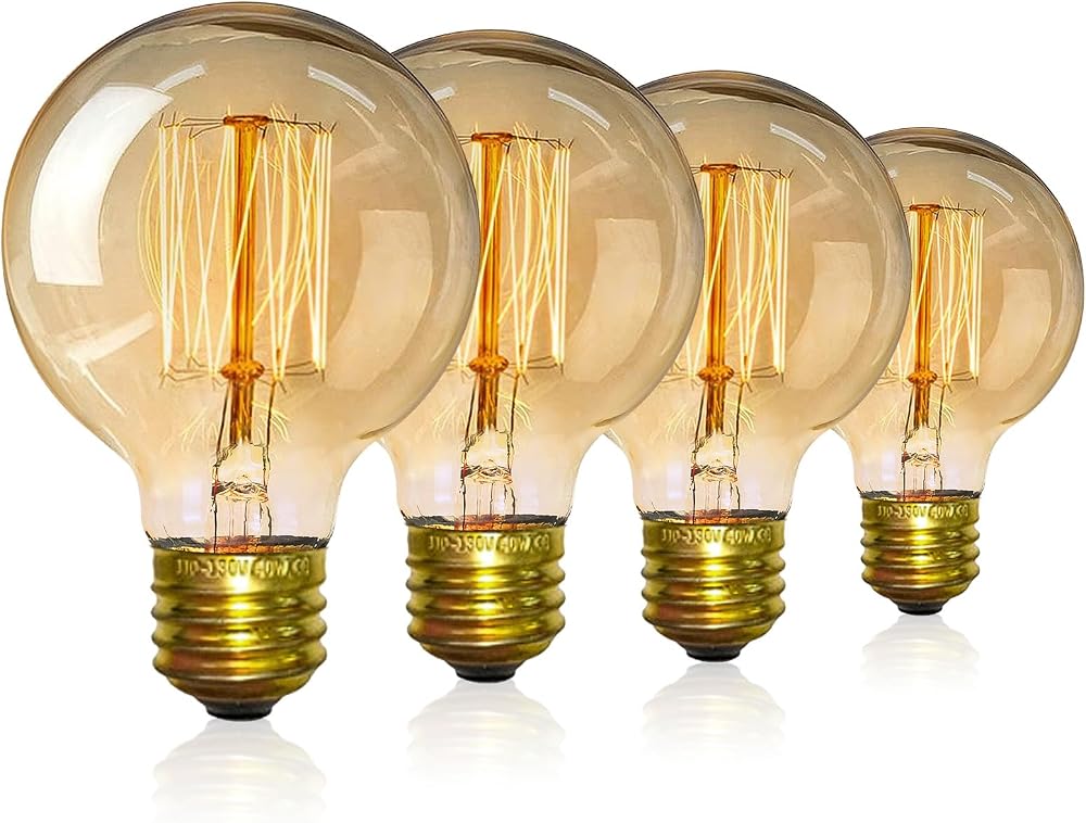 EYLM Vintage Edison Light Bulbs 4 Pack 40W E27 220V Dimmable G80 Retro Filament