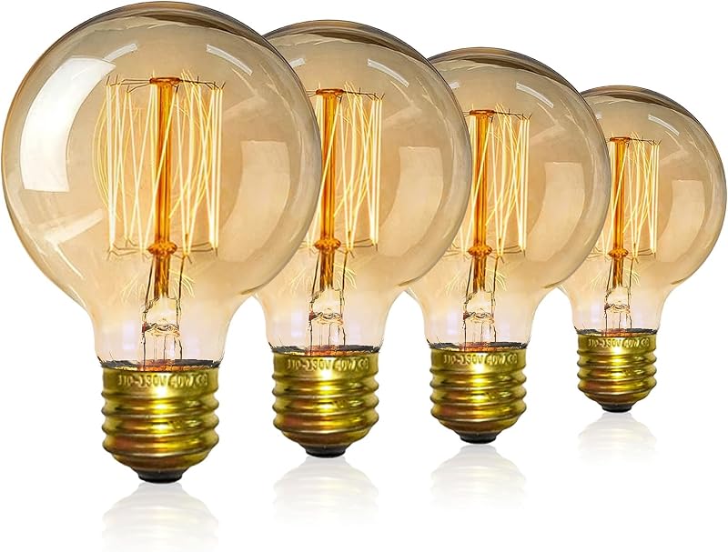 EYLM Vintage Edison Light Bulbs 4 Pack 40W E27 220V Dimmable G80 Retro Filament