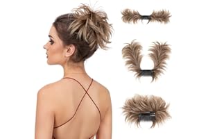 youngways Messy Bun Hair Piece Side Comb Clip in Hair Bun Hairpiece for Women Short Natural Straight Versatile Adjustable Styles Easy Hair pieces (Brown to Ash Blonde-S)