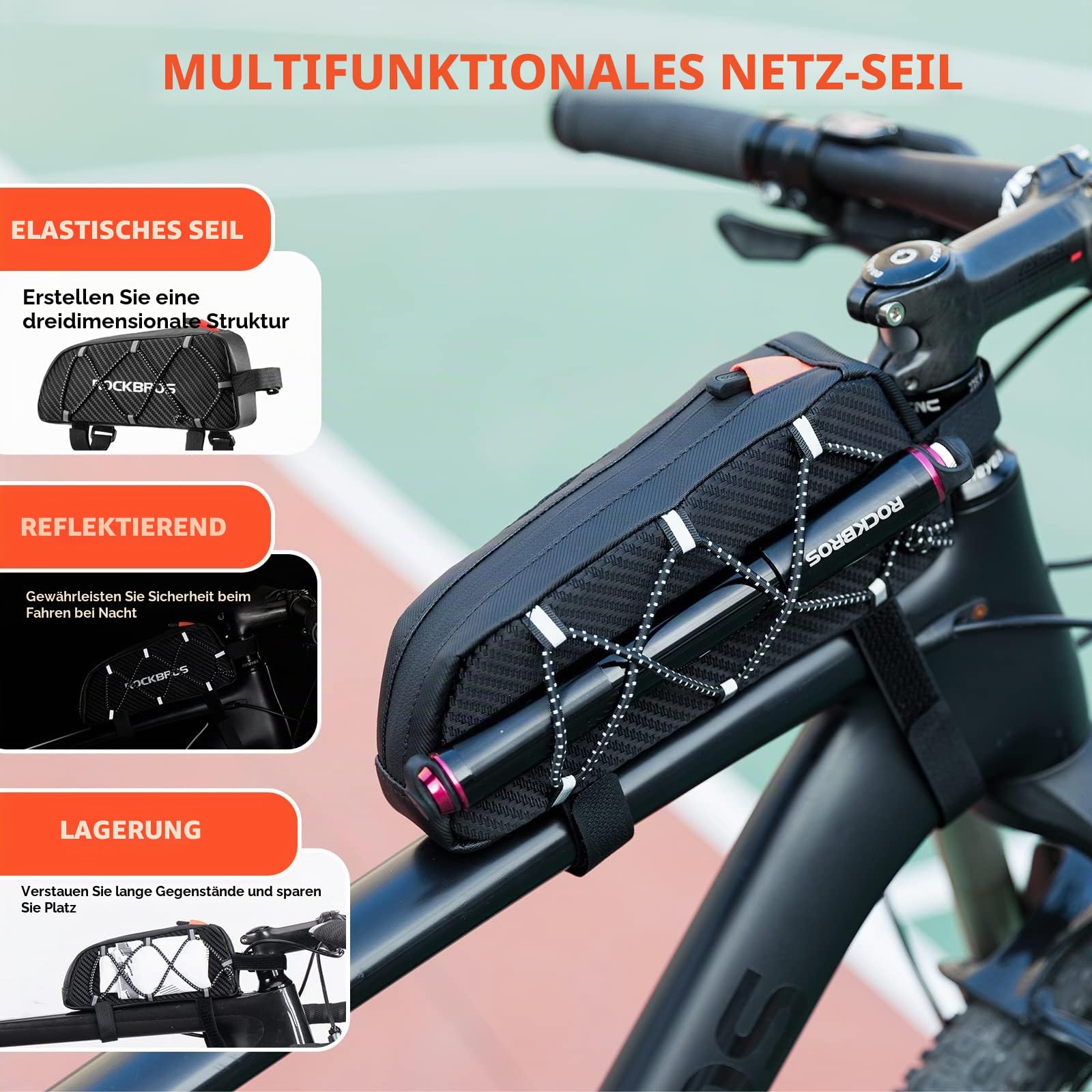 ROCKBROS Fahrrad Rahmentasche Oberrohrtasche ca.1L mit Seitliche Kordel 6