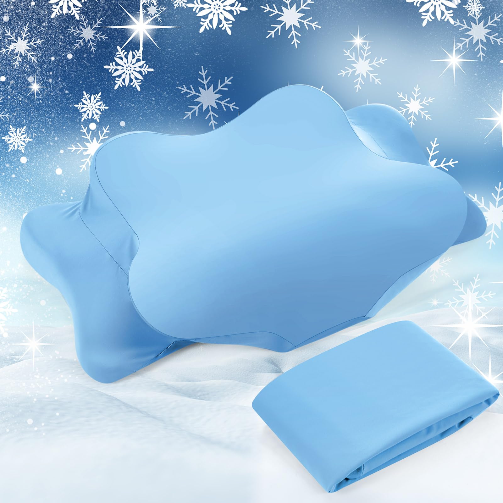 Photo 1 of Hahafelt Cooling Cervical Neck Pillowcase Cover (Only Pillow Case) Ergonomic Pillowcase with Zipper Breathable Pillow Cover Contour Cool Case for Side Back Stomach Sleepers(Blue,Standard Size)