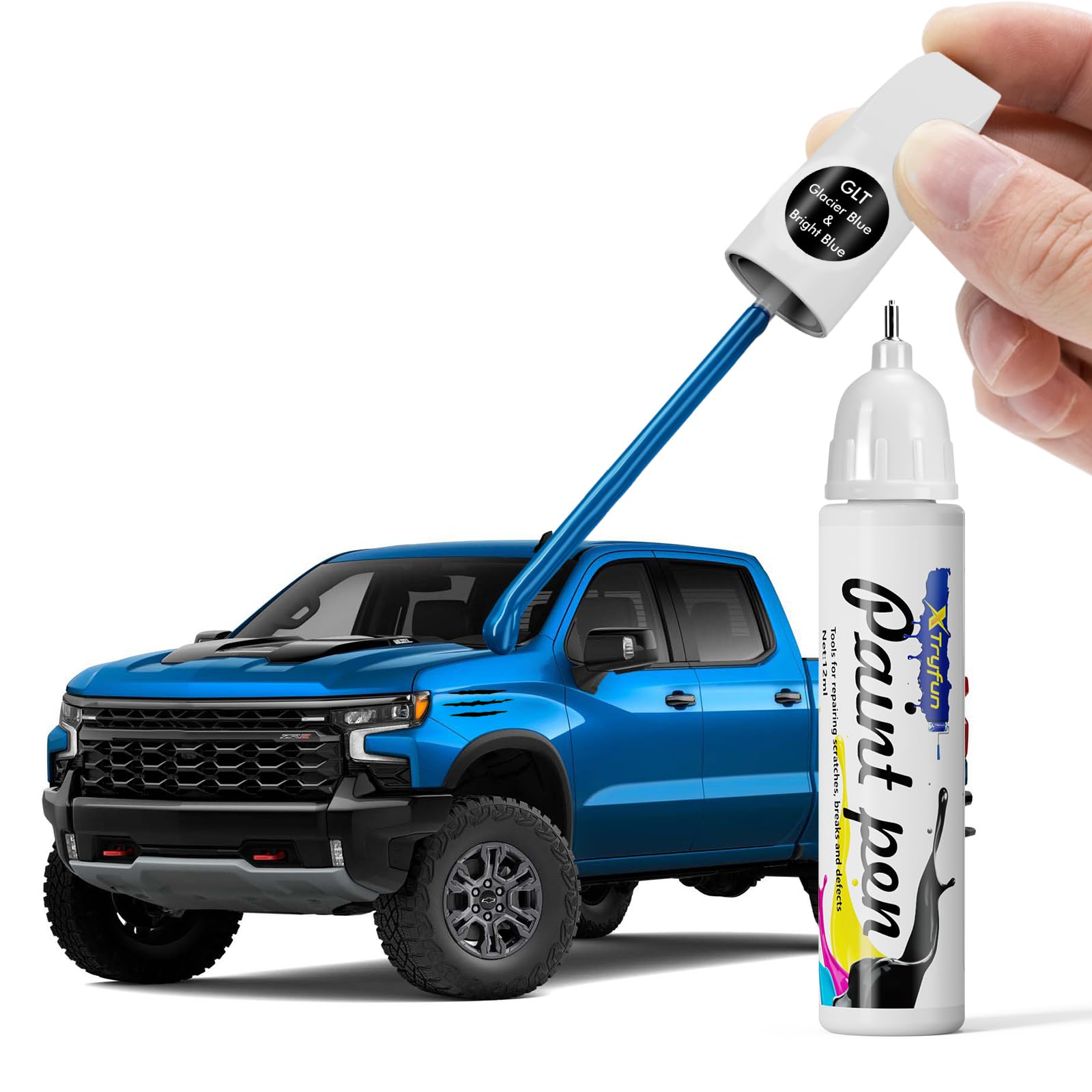 Photo 1 of XTryfun GLT/WA327E Glacier Blue/Bright Blue Touch Up Paint Compatible with Chevrolet, DIY Car Paint Scratch Repair, Automotive Paints, Quick & Easy Fix Scratch Repair for Silverado/Colorado/Fleet