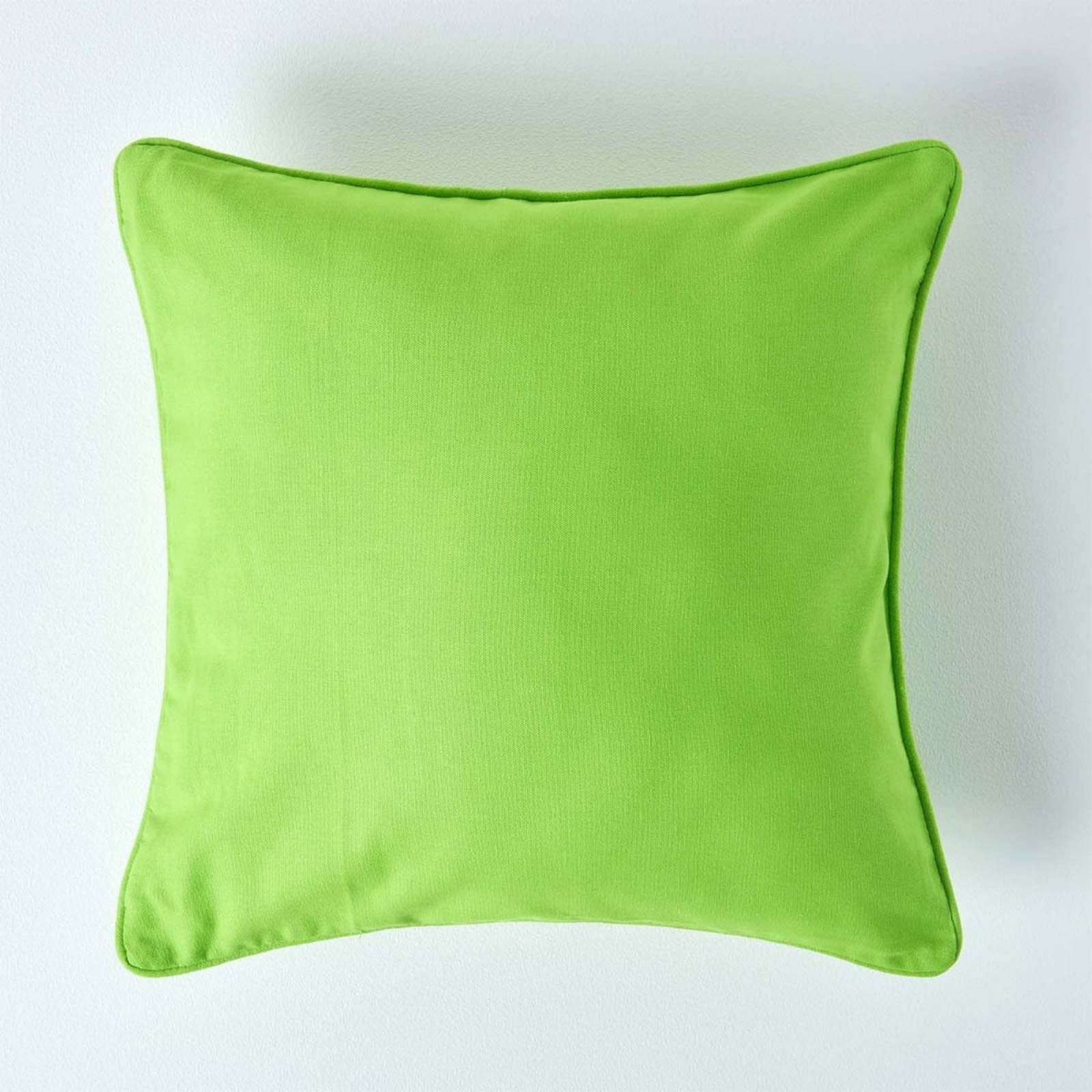 HOMESCAPES - 100% Cotton Plain Green Cushion Cover- 45 x 45 cm Square - 18 x 18 Inches Bright Lime Green Sofa Cushion Pillow Cover - Washable โ image 1