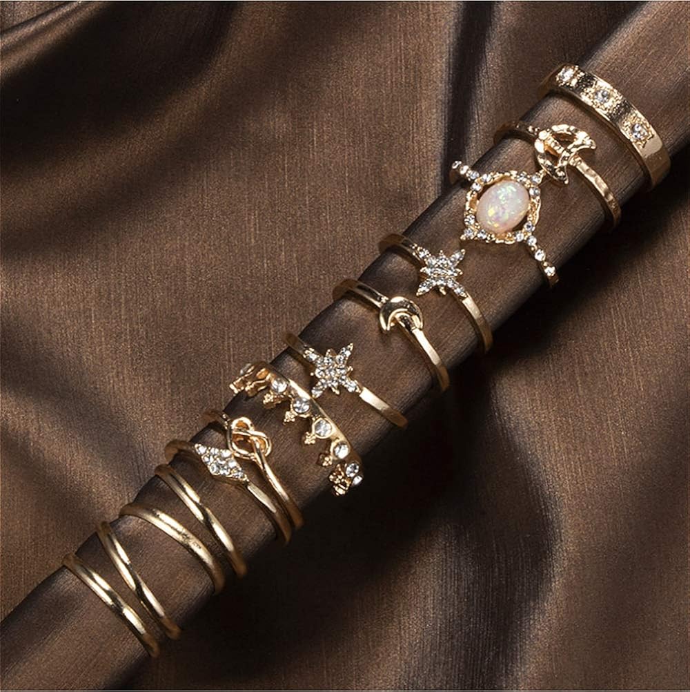 Sither 13 Pcs Women Rings Set Knuckle Rings Gold Bohemian Rings for Girls Vintage Gem Crystal Rings Joint Knot Ring Sets for Teens Party Daily Fesvital Jewelry Gift(style3): Clothing