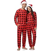 Liitrsh Christmas Plaid Pajamas Matching Set Family Couples Christmas Buffalo Black Plaid with Xmas Hat Sleepwear Holiday