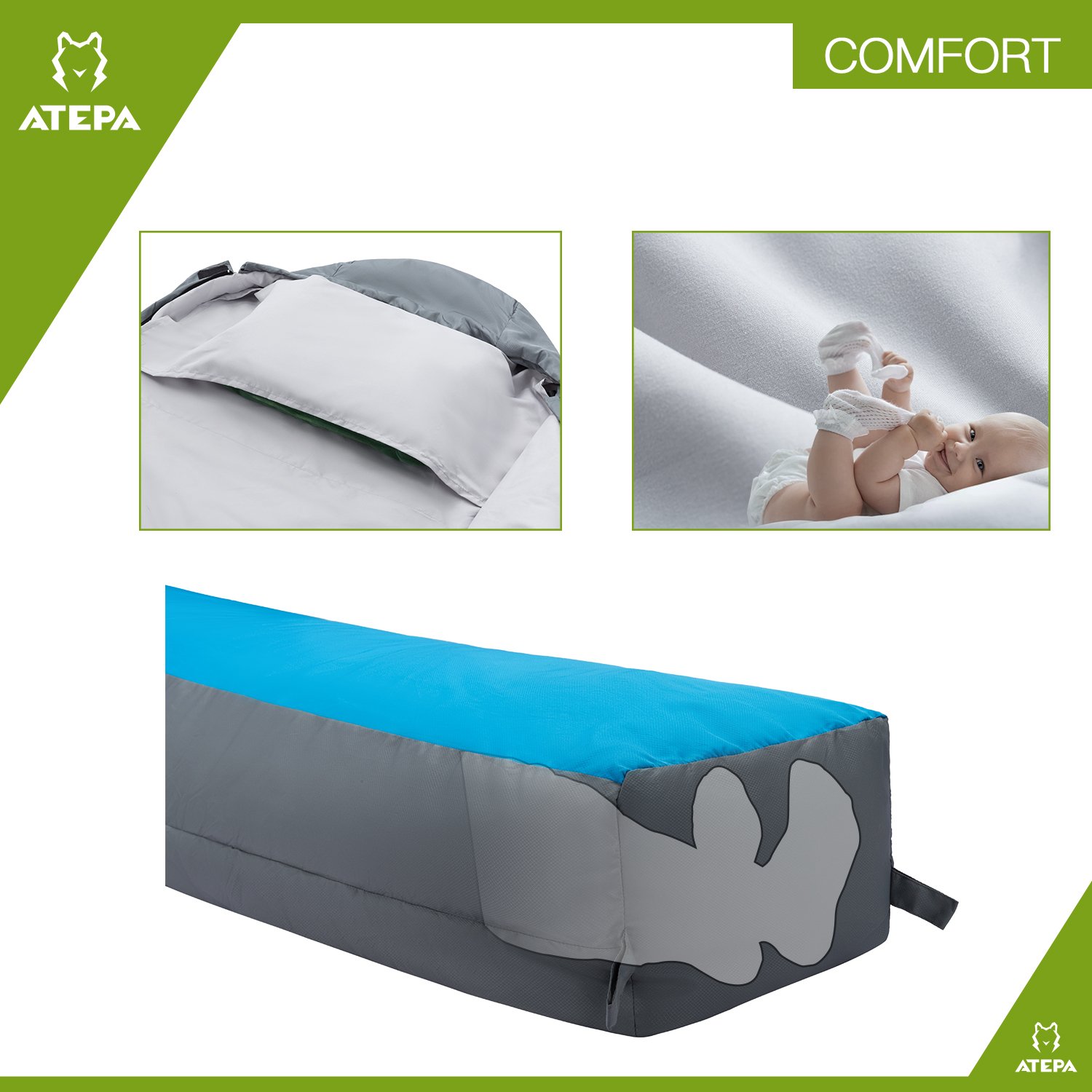 ATEPA Ultra-light Durable Comfort 3-season 32 Degree F/ 41 Degree F Envelope Adult Sleeping Bag (41 Degree / Blue, Left Hand)