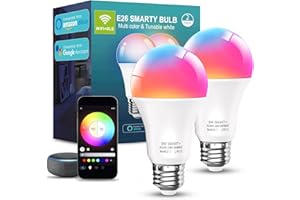 Luckystyle Smart LED Light Bulbs 2 Pack, 9W A19 WiFi Bluetooth Music Sync Color Changing RGBWW Lights Bulb,Work with Alexa, G