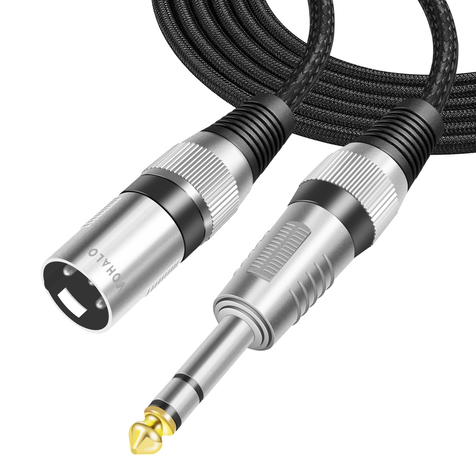 VOHALO XLR Microphone Cable - 2m/6ft Male to Male 6.35mm 1/4 Inch TRS Stereo Jack, Nylon Braided for Studio, Interface, Speakers
