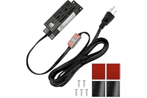 Litever Gun Safe Power Outlet Strip with 2 USB Ports. 10 FT Flat AC Cable with Removable 3-Prong Plugs. Outlet Accessory for Gun Safe, Cabinets, Closet, Drawer. Black. Certified