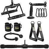 DYNASQUARE Cable Machine Attachments Set Combo, LAT Pulldown Attachments with Exercise Handles & Ankle Straps