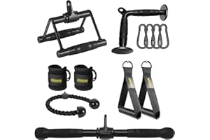 DYNASQUARE Cable Machine Attachments Set Combo, LAT Pulldown Attachments with Exercise Handles & Ankle Straps