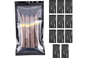 PEOKPIPLE Premium 12-Pack Reusable Cigar Humidor Bags with Humidity Control | 9.64"x5.1" Ziplock Travel Case for Fresh Cigars | Leak-Proof & Durable Design (Black)