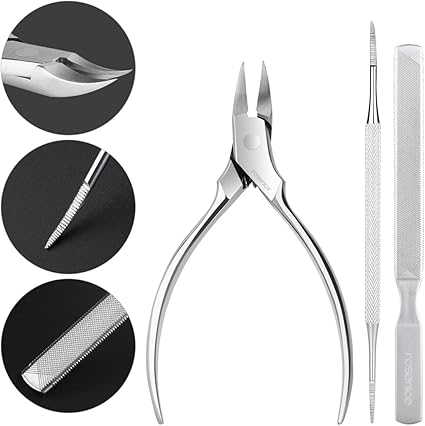 Rosenice Coupe Ongles De Pieds Lime Pour Ongle Incarné Et Lime En Acier Kit 3 Pièces En Acier Inoxydable