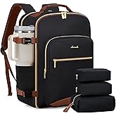 LOVEVOOK 50L Large Travel Backpack for Women Men Fits 17 Inch Laptop, Carry on Backpack for Traveling on Airplane, Personal Item Bag Airline Approved, Business Causal Weekender Backpack, Black-Brown
