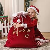 Signifyule Personalized 20×28 Inch Large Velvet Santa Sack, Christmas Family Santa Bag, Stocking Sack with Name, Christmas Gift Bag, Holiday Gift Bag
