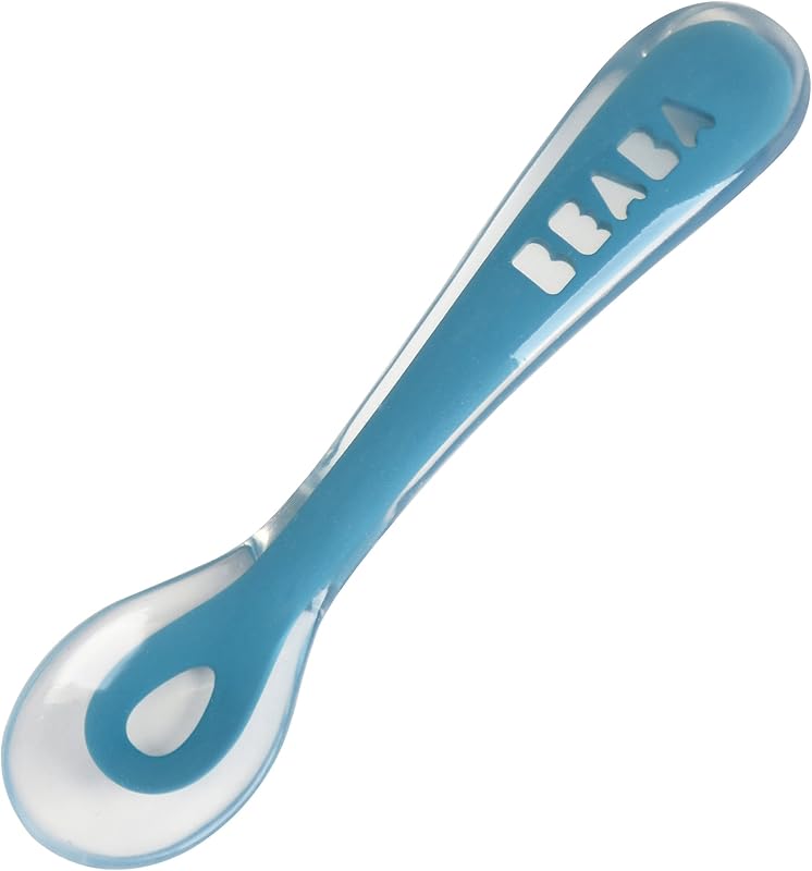 Conjunto de comida, Prato de silicone compartimentado com ventosa + Colher de silicone, adere à mesa/cadeira alta, compatível com micro-ondas, azul