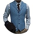 Tuikayoo Men's Tweed Suit Vintage Vest Herringbone Wool Prom Waistcoat Groomsmen