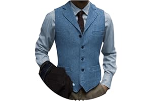 Tuikayoo Men's Tweed Suit Vintage Vest Herringbone Wool Prom Waistcoat Groomsmen