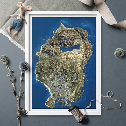 Amazon Hd Gta5衛星地図キャンバスポスター絵画ポスターとプリントキャンバスゲーム楽しい壁アート用家の装飾 50x70cm フレームなし ウォールステッカー オンライン通販