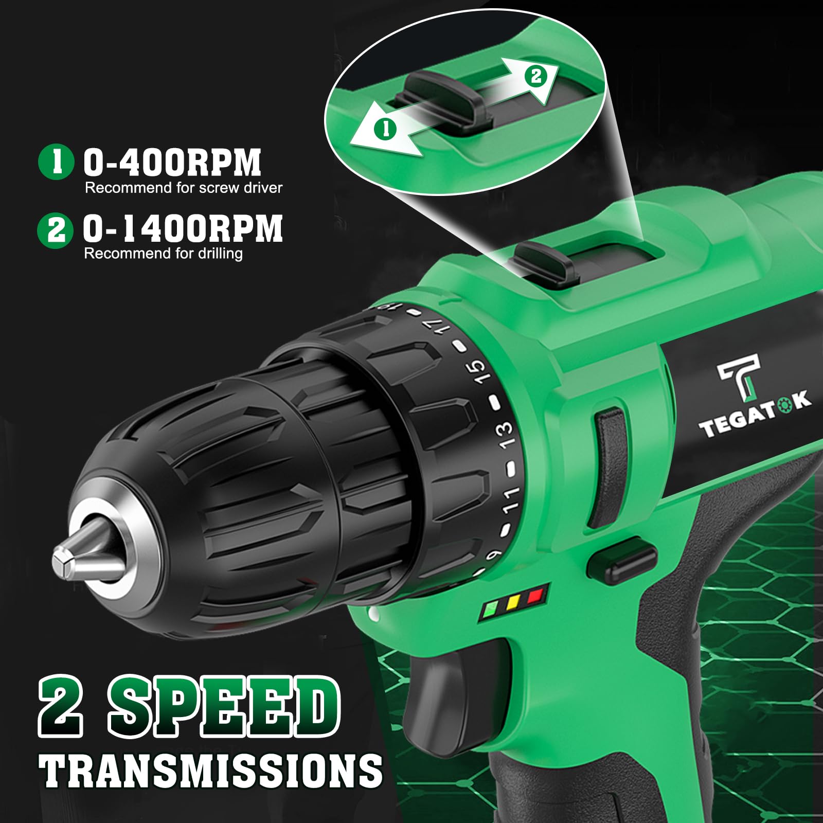 Cordless Drill Set, 3/8 Drill Handheld Screwdriver Kit with 18+1 Torque Setting, 20V Electric Drills Tools Bit, LED Electric Power Drills with Battery and Charger, 1 Battery