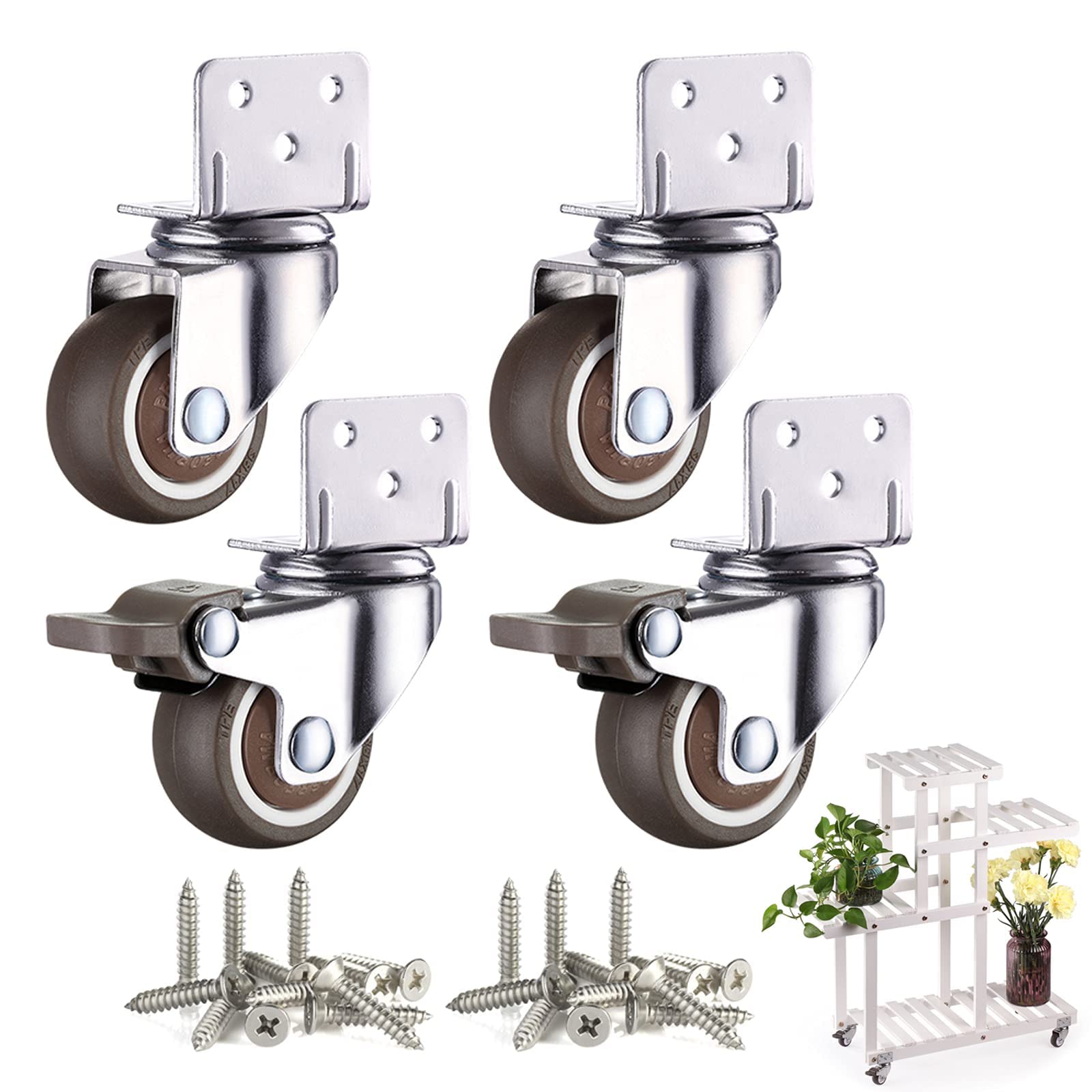 Resszo Heavy Duty Castor Wheels with Brake, 55 MM with Load Capacity 600 LBS, Set of 4 Furniture Castors Made of Thermoplastic Elastomer, Transport Castors with L-Mounting Plate, Rubber Trolley Wheels