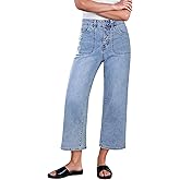 GRAPENT Wide Leg Jeans for Women Cropped Trendy High Waisted Button Fly Loose Straight Leg Stretchy Denim Trouser Jeans