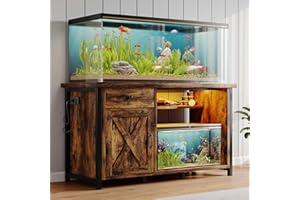 4ever2buy 55-75 Gallon Fish Tank Stand with Power Outlets, LED Light, Heavy Duty Aquarium Stand with Cabinet for Fish Tank Accessories Storage, for Turtle Tank, Reptile Terrarium, 1100LBS, Black