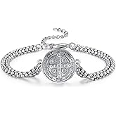 ADMETUS 925 Sterling Silver Patron Saint Bracelets | Amulet Protection Jewelry for Men with Double 7"+2" Rolo Chain