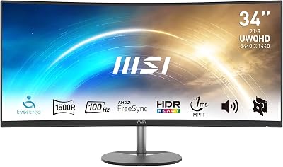 MSI PRO MP341CQ 34 inch UWQHD 3440x1440 100Hz HDR Curved Monitor