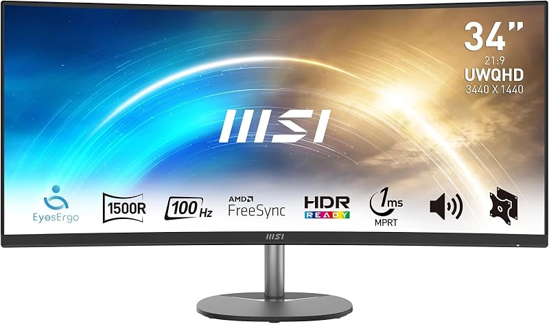 MSI PRO MP341CQ 34 inch UWQHD 3440x1440 100Hz HDR Curved Monitor