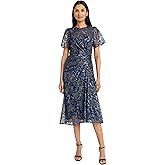 Maggy London Womens Women's Elegant Short Sleeve Midi Dress - Textured Semi-Sheer Fabric - Sophisticated Cocktail Dress