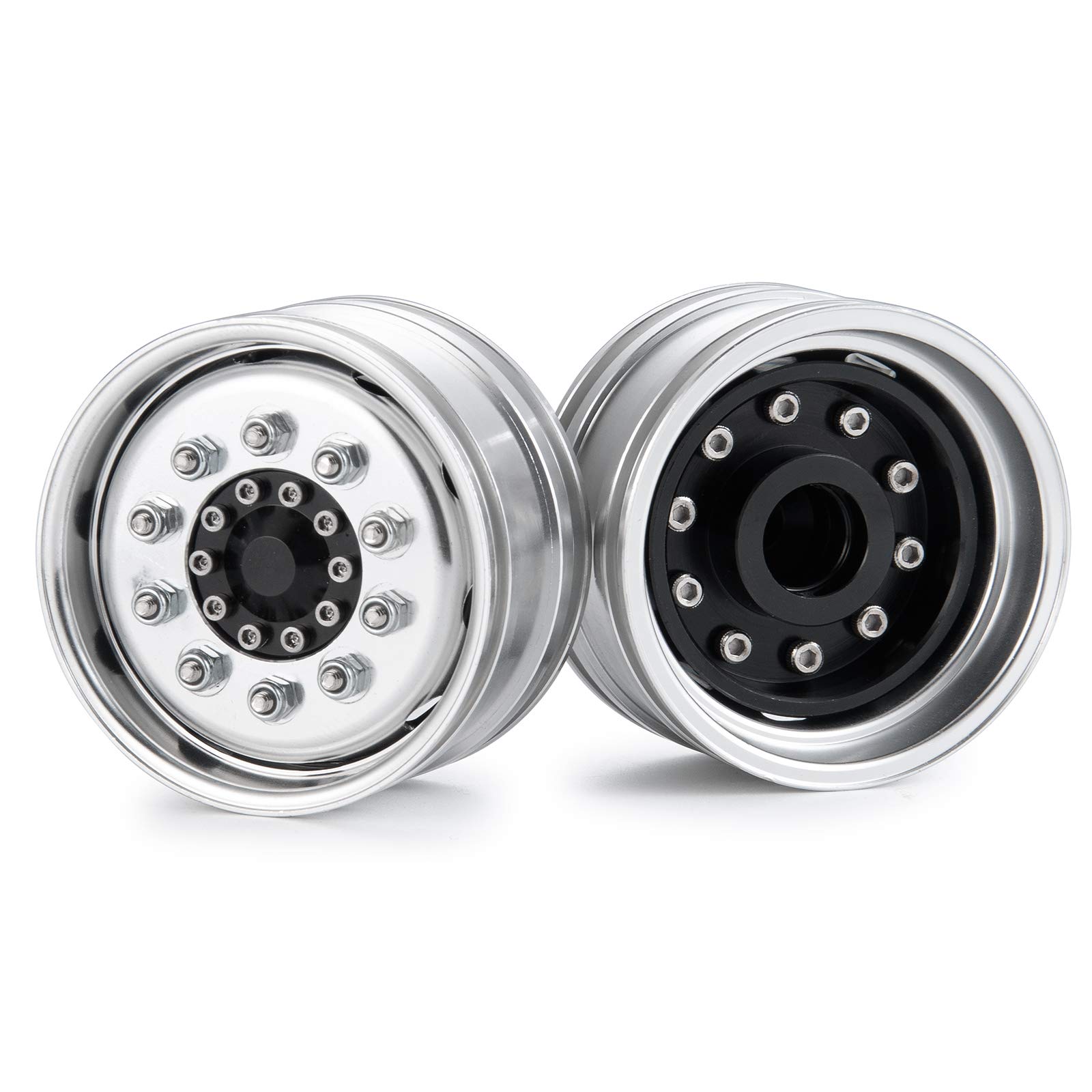 AXspeed 2pcs/Set Metal Front Wheel Rims Wheel Hubs for 1/14 Tamiya Trailer Tractor Truck Climbing Upgrade Parts