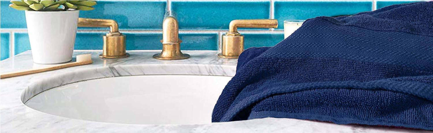 Glamburg Premium Cotton 4 Pack Bath Towel Set - 100% Pure Cotton - 4 Bath Towels 27x54 - Ideal for Everyday use - Ultra Soft & Highly Absorbent - Navy: Kitchen & Dining
