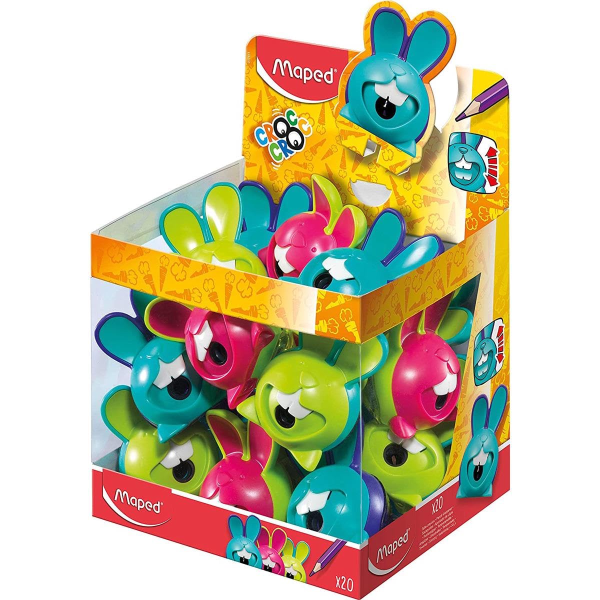 Maped - 1 x Pencil Sharpener,Ssharpener Box CROC Rabbit, for thin pens, with sharpener box - assorted colors (turquoise / purple green / pink), Pack of 1