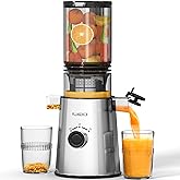 Cold Press Juicer, Masticating Juicer with Large Feed Chute Fit Whole Fruits & Vegetables，Stainless Steel Slow Masticating Juicer Easy to Clean, 99.6% Juice Purity, Metallic Silve