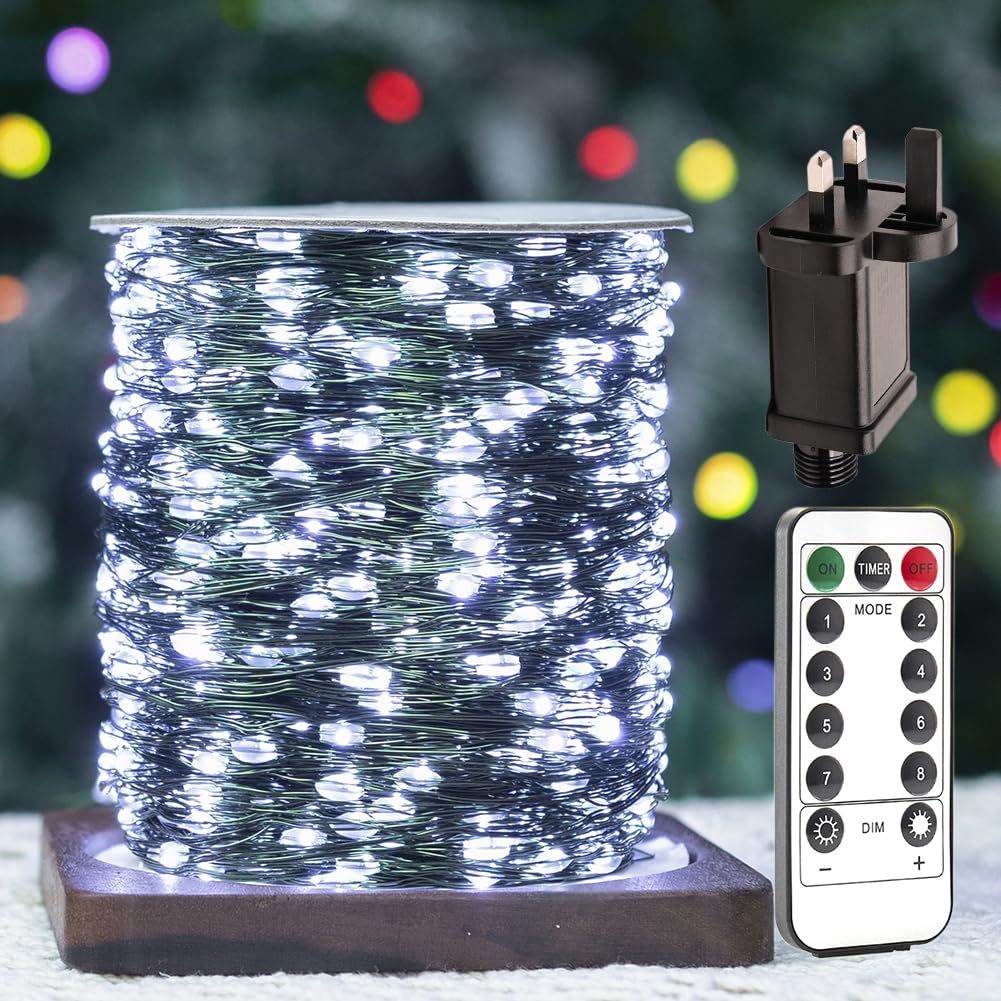 ZELUXDOT 400ft 1200LED Fairy Light String Green Copper Wire Cool White, Outdoor/Indoor Waterproof LED Light String with Remote Control 8 Modes for Christmas Tree, Patio, Garden, Backyard