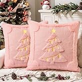SEGXCFL Christmas Pillow Covers Set of 2 Soft Plush Faux Fur Pillow Cases 3D Embroidered Decorative Couch Cover Home Decor Christmas Throw Pillow Covers 18x18,Pink Christmas Tree